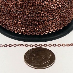100 ft Antique Copper Chain - 2.4x1.7mm SOLDER Chain - Copper little Oval Flat Soldered Cable Chain - Bulk Dainty Delicate Chain - 2417F