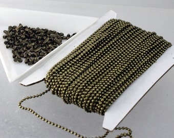 32 ft. spool of Antique Brass finished ball chain - 1.5mm ball size with 10 pcs of connector(insert) - 15BALL