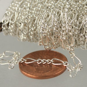 Sterling Silver Plated Figaro Chain Bulk Chain, 32 Ft Spool of Sturdy SOLDERED figaro chain - 2.9mm -   Wholesale DIY Chain - 2.9FIGARO