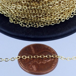 100 ft Gold Plated Chain 2.4x1.7mm SOLDER Cable Chain little Oval Flat Soldered Cable Chain Bulk Dainty Delicate Chain 2417F image 1