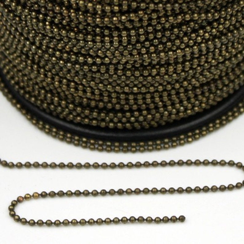 32 ft. spool of Antique Brass finished ROUND ball chain 1.5mm ball size with free 10 pcs of connectorInsert 15BALL image 2