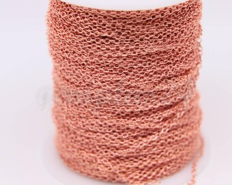 Anti Tarnish Bright Copper Plated Cable Chain: Soldered Links (2x2.5mm) 100 feet - Bulk Spool - ATC225