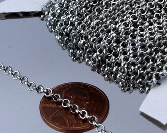 Rhodium Plated Rolo Chain bulk, 32 ft of Antique Silver Rolo Cable Chain 2.5mm - Unsoldered Links -  Wholesale Bulk Jewelry - 25ROLO