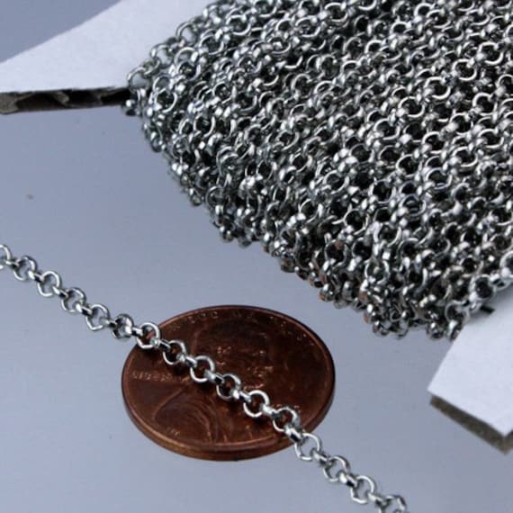 32 Feet Rhodium Plated Rolo Chain Bulk 2.5mm Unsoldered Link