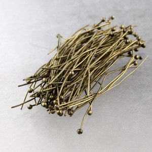 100-Pack Antiqued Brass Ball End Headpins For Jewelry Making | 22 Gauge, 1.75 Inch Length, Perfect For Earrings & Charms