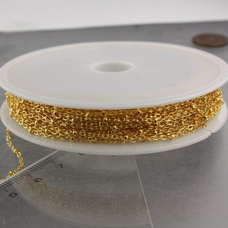 Tiny Small Ball Flat Cable Chain 2.4x1.7mm SOLDERED link B2417F Bulk Wholesale 10 ft Gold Plated Satellite Chain Flat BALL Chain