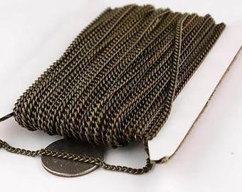 Antique Brass Finished Curb chain - 2.2mm - unsoldered - 2.2S 100 feet - Bulk Spool