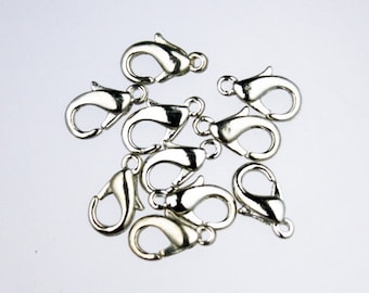 30 pcs of Rhodium Plated Lobster claw clasp - 12X7mm - LOB12B