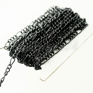 10 feet Black Finished Chunky Sturdy Heavy Long and Short (3 and 1) Chain FIGARO chain 9x4mm - Necklace Bracelet  - 94FIGA