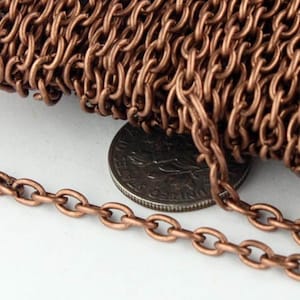 32 ft of Antique Copper Finished Heavy Cable Chain - 4x5mm 0.9mm 19Gauge Unsoldered Link