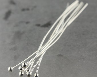 100 Sterling Silver Plated Ball headpins Head Pins - 2 inches (50mm), 22 Gauge 22G 2.0mm  Hard Body