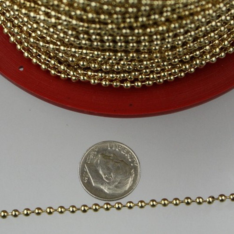 Gold Plated Chain Ball Bulk Chain, 32 ft. of ROUND BALL chain 2.4mm ball size w/ FREE 20 pcs Connectors Insert 24BALL image 2