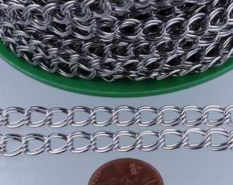 5 ft Rhodium Plated Double Curb Chain -  8x7mm 0.8mm Unsoldered Link - 8070CU