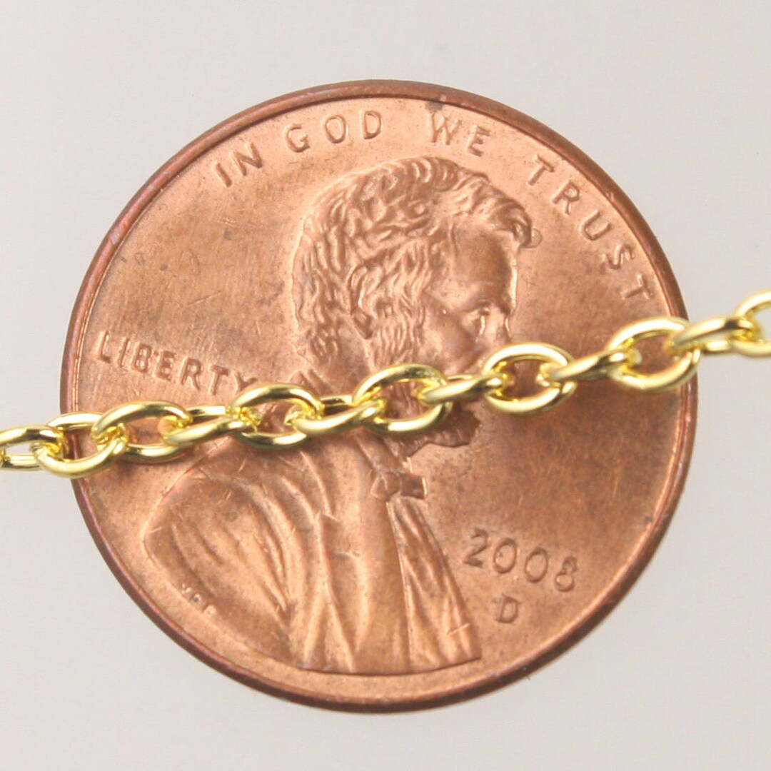Gold Plated Cable Chain Bulk, 50 Ft of Round Cable Chain 3x2.2mm 0.6mm