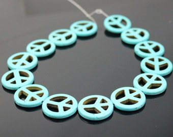 20pcs Howlite Turquoise BIG PEACE Sign Beads Ivory - 25mm 4mm thickness - Ship from California USA