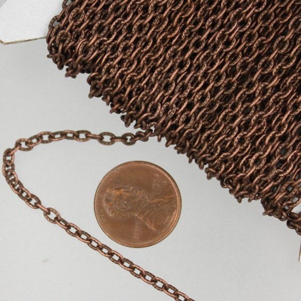 Antique Copper Texture Chain Bulk, 100 ft. of Flat Texture Oval Chunky Cable Chain - 3x2mm Unsoldered - Necklace Bracelet Chain