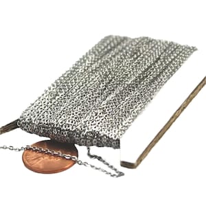 Stainless Steel Flat Cable Chain: 1.55mm Soldered Link with Jumpring & Clasp 3 feet