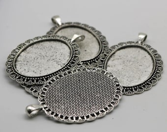 Antike versilberte ovale Cabochon-Einfassungen (30 x 40 mm) 10 Stück - Großpackung