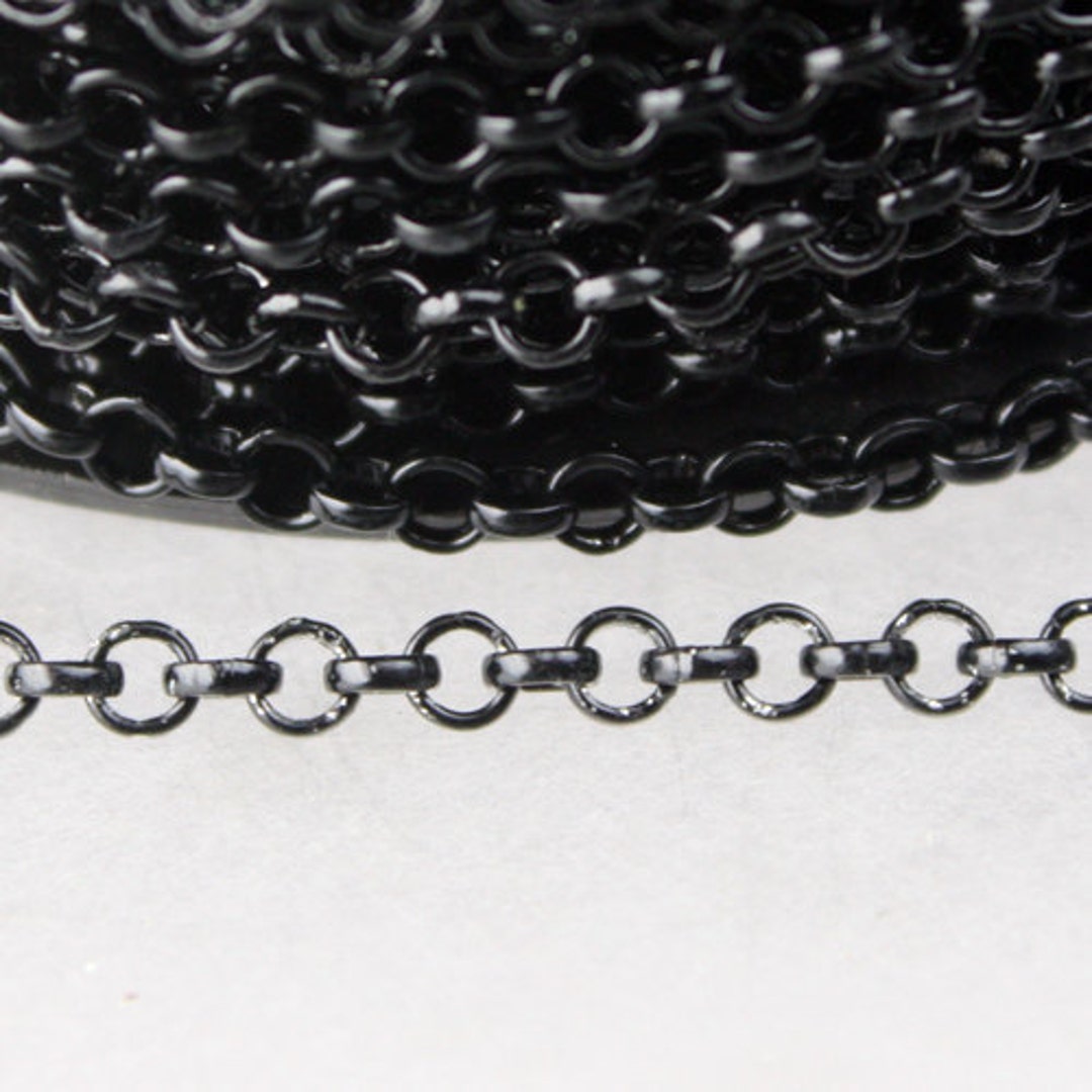 Black Rolo Chain Bulk, 12 Ft of Rolo Cable Chain 3.2mm - Unsoldered ...