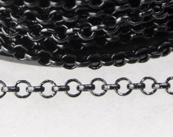 Black Rolo Chain bulk, 12 ft of Rolo Cable Chain 3.2mm - Unsoldered Links -  Bulk Jewerly Chain - 3.2ROLO