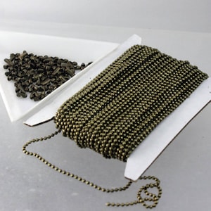 12 ft. spool of Antique Brass finished ROUND ball chain - 1.5mm ball size with free 10 pcs of connector(Insert) - 15BALL