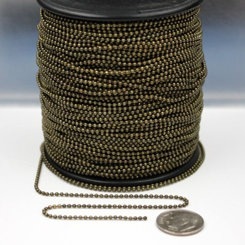 32 ft. spool of Antique Brass finished ROUND ball chain 1.5mm ball size with free 10 pcs of connectorInsert 15BALL image 3