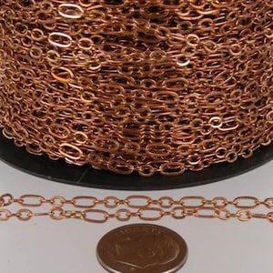 Antique Copper Bulk, 32 ft of ( 3 and 1 ) Long and Short Chain Flat Cable Chain Necklace Bracelet Chain 6.3 N 4mm - SOLDERED 3429LS31