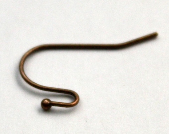 Antique Copper Plated Finish Ear Wires: French Hook Ball End, 20x13mm 50 pcs - Bulk Pack