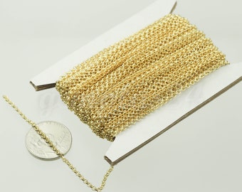 32 feet TARNISH Resistant Tarnish FREE Anti Tarnished 18K Gold Plated Rolo Chain bulk - 2.0mm 2mm SOLDERED Link AT2.0BL