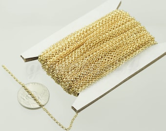 100 feet TARNISH Resistant Tarnish FREE Anti Tarnished 18K Gold Plated Rolo Chain bulk - 2.0mm 2mm SOLDERED Link AT2.0BL