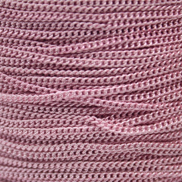 3 Ft Non TARNISH Curb Chain -  Pink Copper Plated Micro Tiny Small Curb Chain - 1.3mm SOLDER - Anti Tarnish Free Resistant Chain - AT1.3S