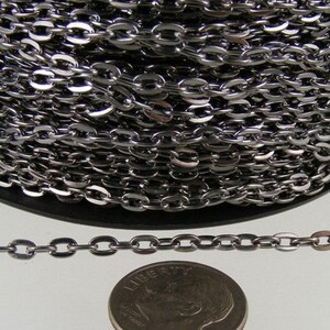 Gunmetal Flat Chain Bulk, 10 ft. of Flat Oval Cable Chain - 4x3mm Unsoldered- Necklace Bracelet  - 43F - 43F