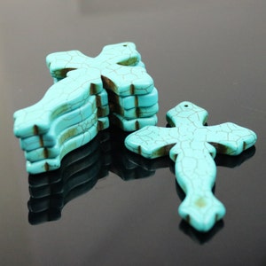 1 pcs Cross Pendant - Howlite Turquoise HUGE CROSS Pendant - 80x60mm 6.5mm thickness
