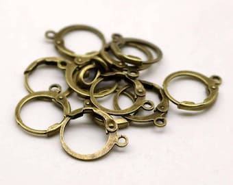 Antique Brass Finish ROUND Leverback Earrings earwire - 12x9mm Brass Earring Lever Back - ELR9 30 pcs - Bulk Pack