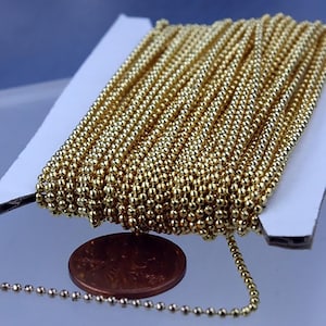 Cadena de bolas redondas de 1,5 mm chapada en oro champán de 9,7 m - Bobina premium a granel - Suministro profesional para joyería + Conectores gratis - 15 bolas