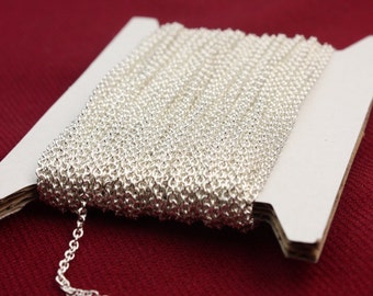 Sample Lot 3 feet of Sterling Silver Plated Chain Round Soldered Chain Cable Chain - 2x2.5mm SOLDERED link - Necklace Wholesale chain - 225S