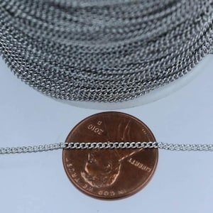 32 ft spool of Antique Silver Rhodium Plated Tiny curb chain - 1.3mm soldered link - 1.3S