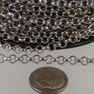 Rhodium Plated Rolo Chain bulk, 100 ft of Antique Silver Rolo Cable Chain 4.7mm - Unsoldered Links - - 47ROLO
