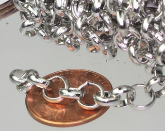 10 feet Rhodium Plated ROLO Chain bulk - 6.0mm Unsoldered Link - Antique Silver Rolo BIG Chain - Necklace Bracelet Wholesale - 60ROLO