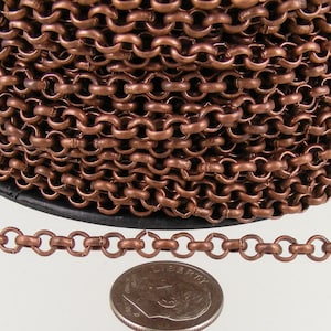 Antique Copper Rolo Chain bulk Chain, 12 ft of Rolo Cable Chain 4.7mm - Unsoldered Links -   Wholesale - 47ROLO