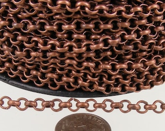 Antique Copper Rolo Chain bulk Chain, 12 ft of Rolo Cable Chain 4.7mm - Unsoldered Links -   Wholesale - 47ROLO