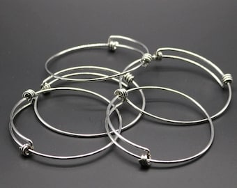 Raw Stainless Steel Bangle Bracelets: Expandable Charm Bracelet Blanks 25 pcs - Bulk Pack