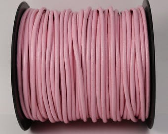Cordon en cuir rose : cuir véritable rond de 3 mm, 5 pieds