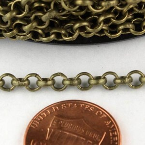 アンティーク真鍮仕上げロロチェーン：3.8 mm 未溶接リンク 5フィート
