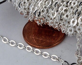 Cadena de cable plana bañada en plata de ley: eslabón soldado a granel de 32 pies