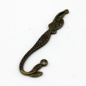 Antique Brass Finish Mermaid Bookmarks: Alloy Metal Charms (81mm) 5 pcs