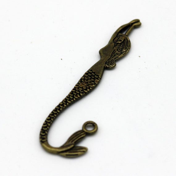 Antique Brass Finish Mermaid Bookmarks: Alloy Metal Charms (81mm) 5 pcs