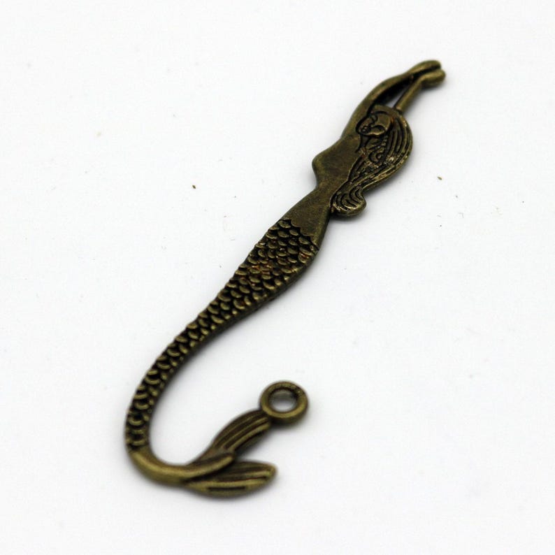 Antique Brass Finish Mermaid Bookmarks: Alloy Metal Charms (81mm) 5 pcs image 1