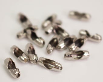 Conectores de cadena de bolas chapados en plata antigua de 2,4 mm: cierres para joyería (100 unidades) - Lote al por mayor