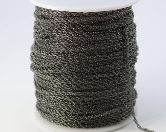 Gunmetal Finish Plated Twisted Curb Chain: 2.0mm Soldered Link, + 50 Jumprings 32 feet - Bulk Spool